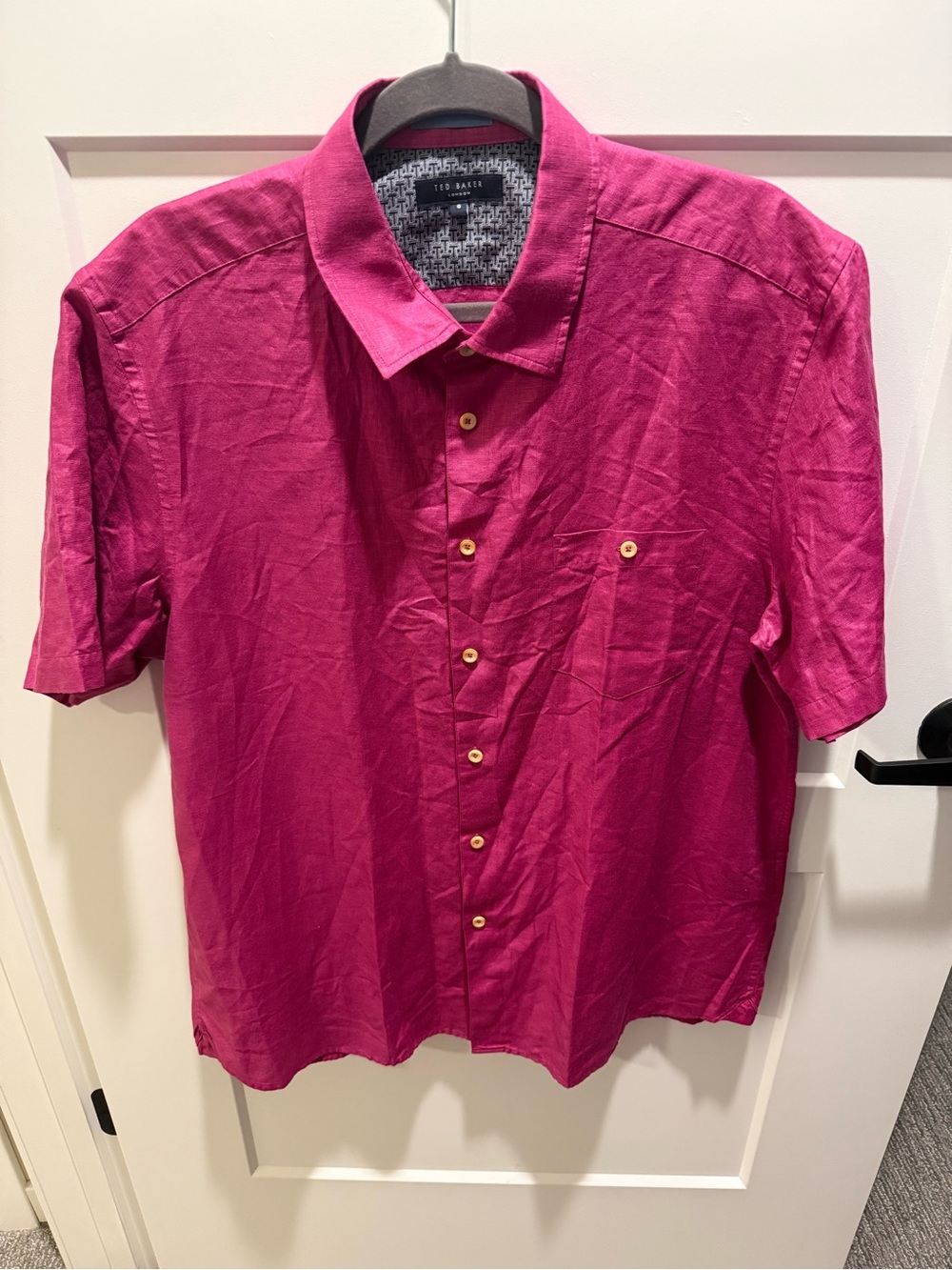 Ted Baker London Linen Blend Button Front Shirt Men’s Size 6 Pink Short Sleeve
